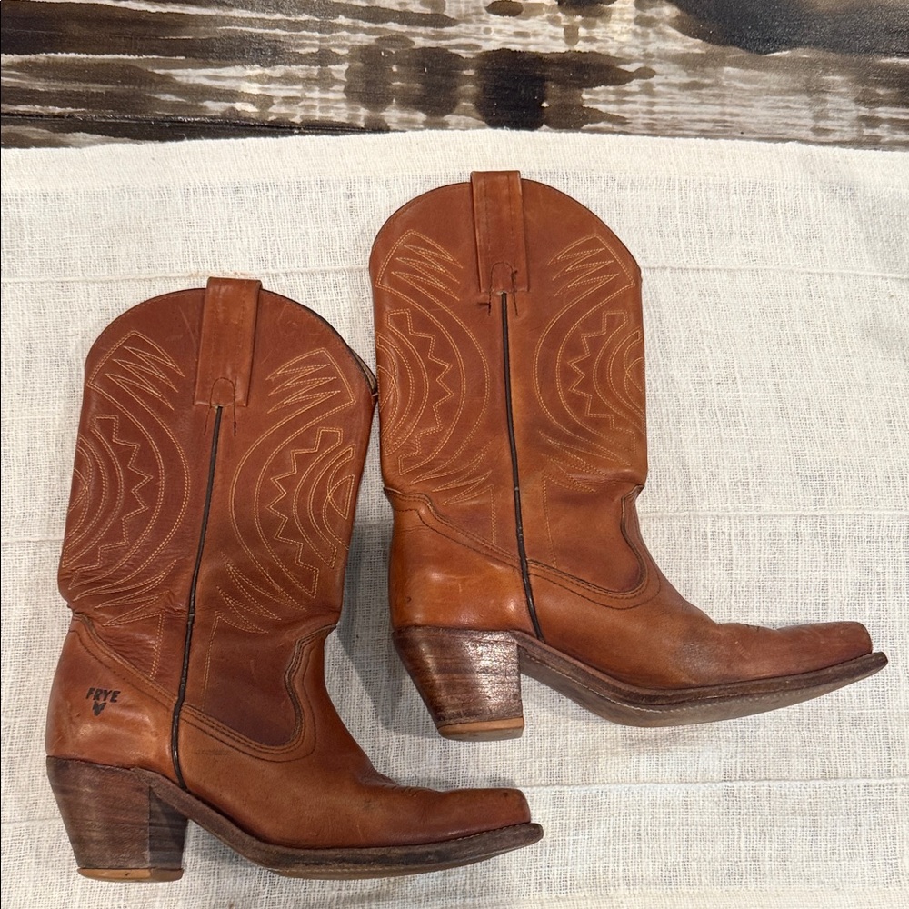 Frye Tan Leather Cowboy Boots